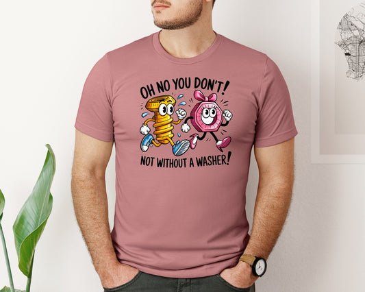 Funny Cartoon Nut Bolt With Washer Graphic T-Shirt