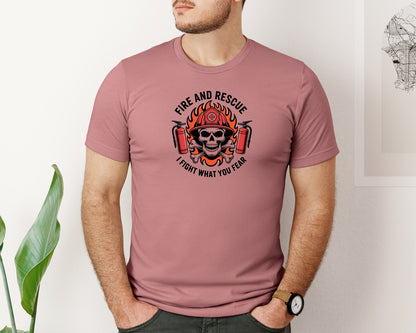 brand:Bella Canvas|color:Heather Mauve|Firefighter Skull Fire And Rescue Graphic T-Shirt