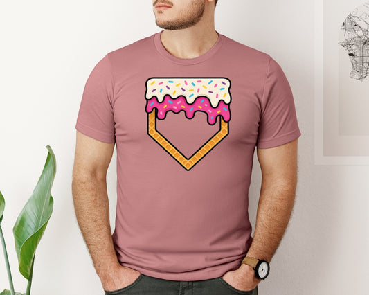 Baseball Ice Cream Home Plate Drip Graphic T-Shirt