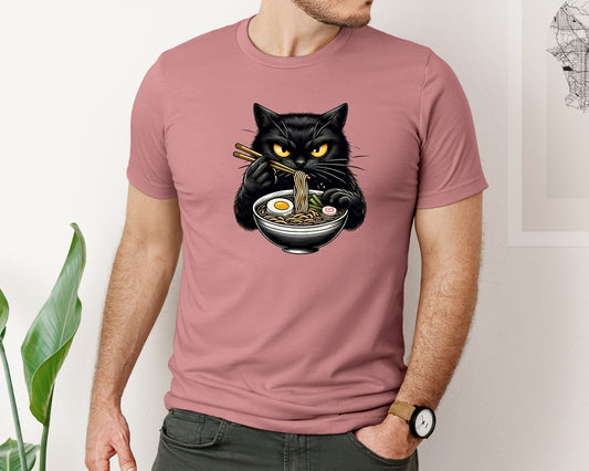 Cute Black Cat Eating Ramen Noodle 3 Graphic T-Shirt