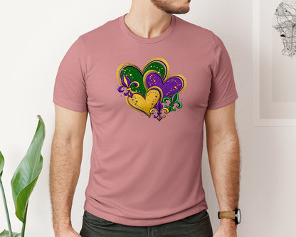 brand:Bella Canvas|color:Heather Mauve|Heart Mardi Gras Mardi Gras Graphic T-Shirt