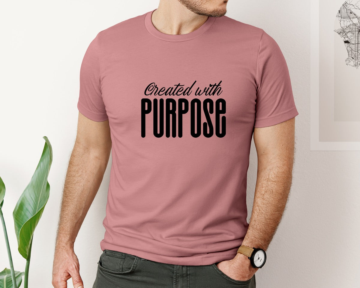 brand:Bella Canvas|color:Heather Mauve|Created With Purpose Sleeve Design Graphic T-Shirt