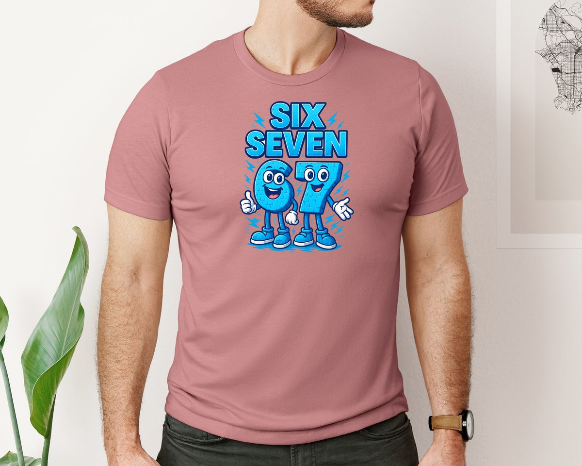 brand:Bella Canvas|color:Heather Mauve|Six Seven 67 Cartoon Number Graphic T-Shirt