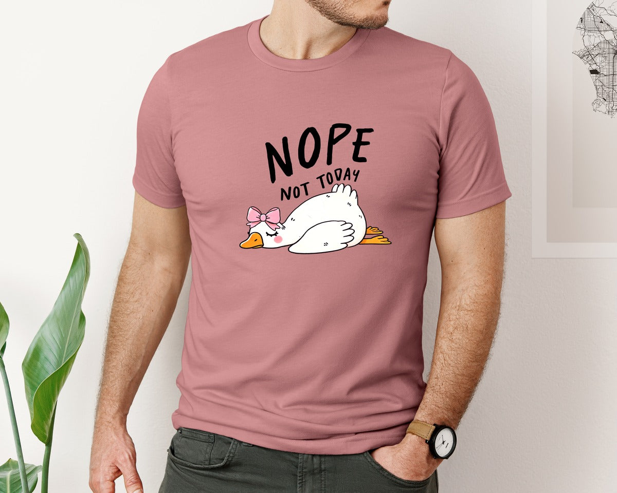 brand:Bella Canvas|color:Heather Mauve|Funny Sarcastic Goose Nope Not Today Graphic T-Shirt