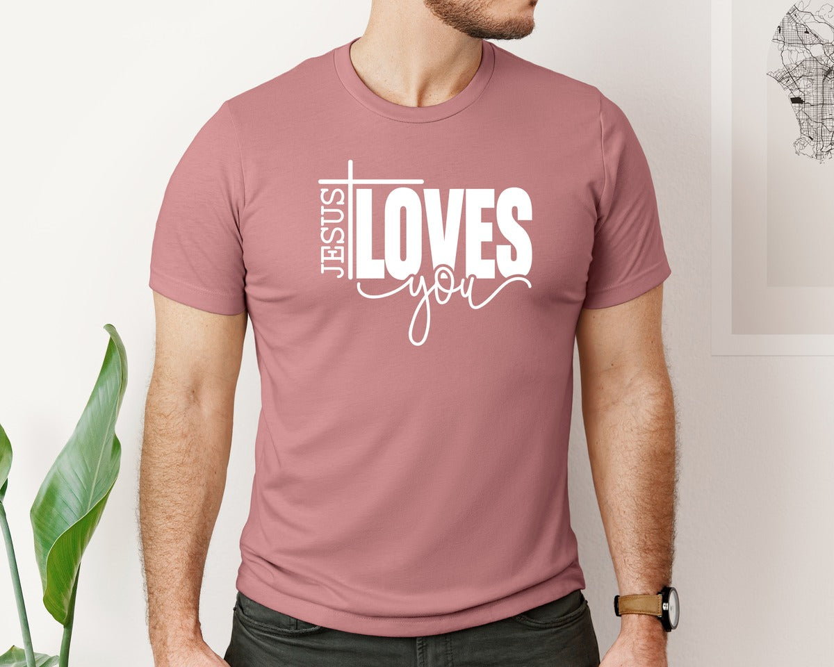 brand:Bella Canvas|color:Heather Mauve|Jesus Loves You Love Like Jesus Graphic T-Shirt