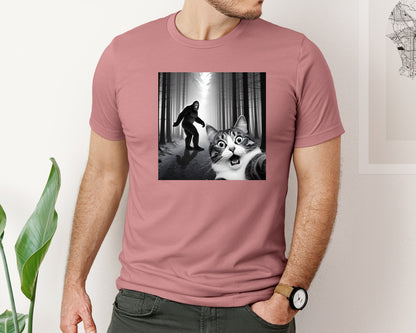brand:Bella Canvas|color:Heather Mauve|Cat Selfie With Sasquatch Graphic T-Shirt