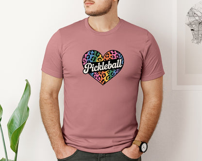 brand:Bella Canvas|color:Heather Mauve|Pickleball Leopard Heart T Shirt Design Graphic T-Shirt