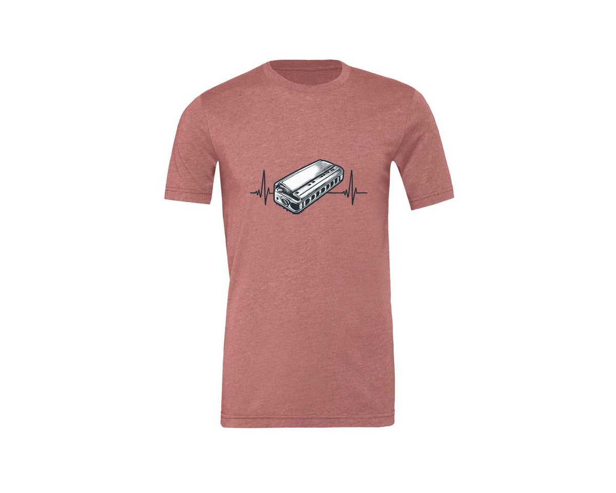 brand:Generic|color:Heather Mauve|Harmonica Heartbeat Graphic T-Shirt