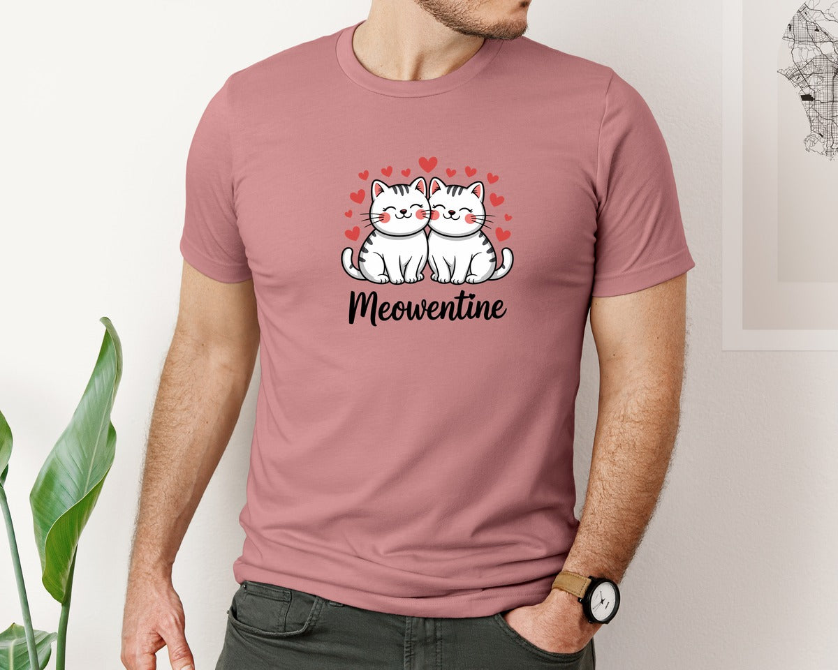 brand:Bella Canvas|color:Heather Mauve|Funny Meowentine Cat Valentines T Shirt Graphic T-Shirt