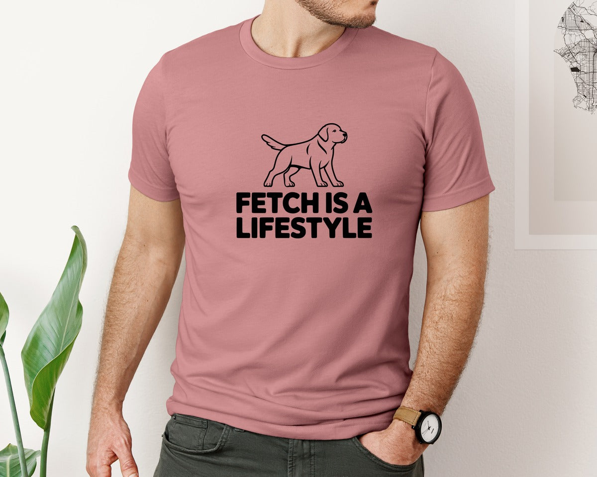 brand:Bella Canvas|color:Heather Mauve|Fetch Is A Lifestyle Labrador Retriever Graphic T-Shirt