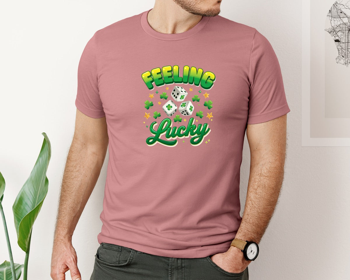 brand:Bella Canvas|color:Heather Mauve|Feeling Lucky St Patricks Day 9 Graphic T-Shirt