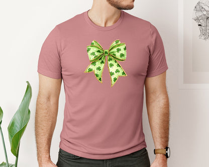 brand:Bella Canvas|color:Heather Mauve|St Patricks Day Bow Glitter Graphic T-Shirt
