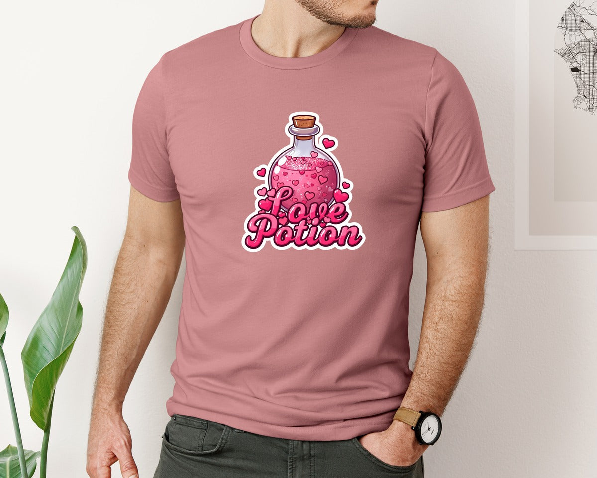 brand:Bella Canvas|color:Heather Mauve|Love Potion Bottle T Shirt Graphic T-Shirt