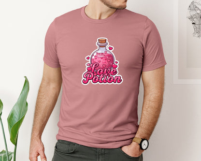 brand:Bella Canvas|color:Heather Mauve|Love Potion Bottle T Shirt Graphic T-Shirt