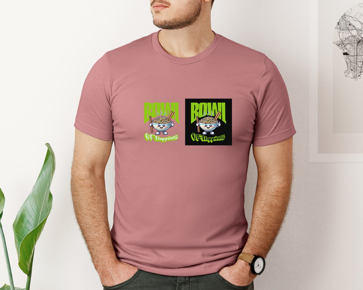brand:Bella Canvas|color:Heather Mauve|Bowl Of Happiness Noodle Graphic T-Shirt