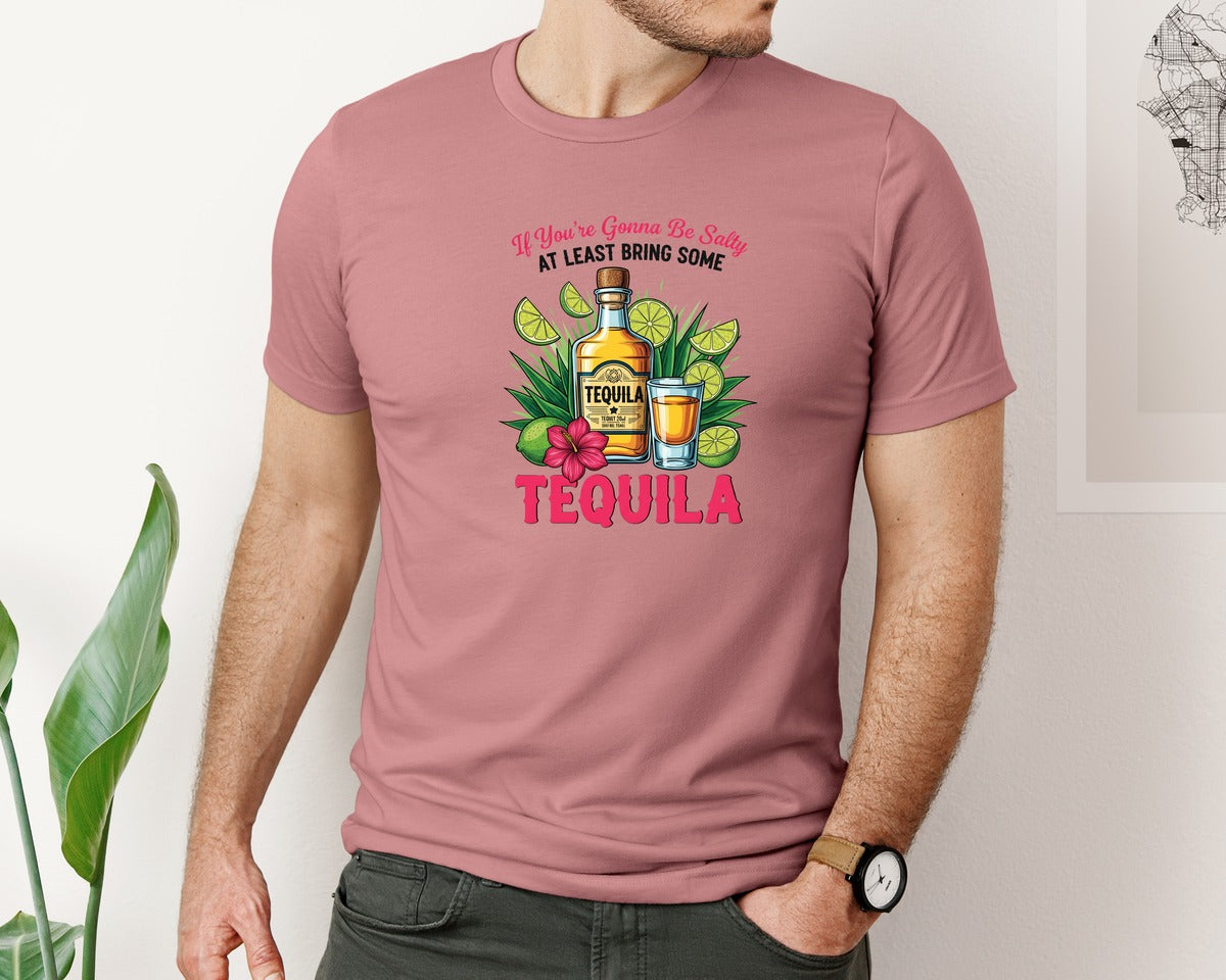 brand:Bella Canvas|color:Heather Mauve|Tequila Salty Quote Funny Drinking Graphic T-Shirt