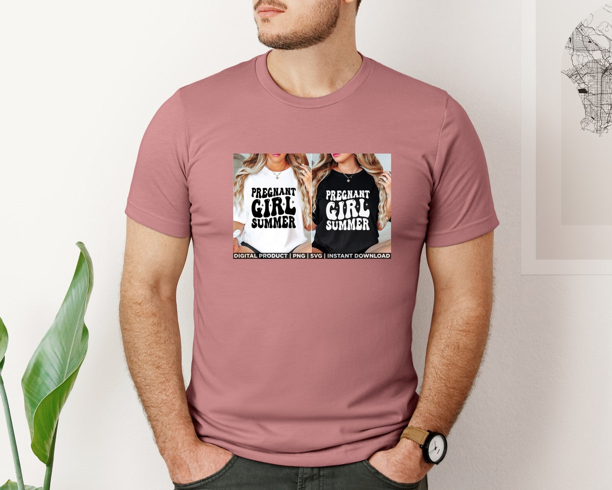 brand:Bella Canvas|color:Heather Mauve|Pregnant Girl Summer Pregnancy Vacation Graphic T-Shirt
