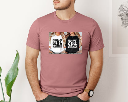 brand:Bella Canvas|color:Heather Mauve|Pregnant Girl Summer Pregnancy Vacation Graphic T-Shirt