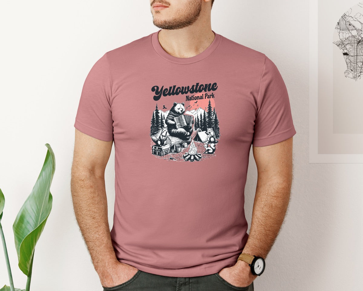 brand:Bella Canvas|color:Heather Mauve|Yellowstone Retro National Park Shirt Graphic T-Shirt