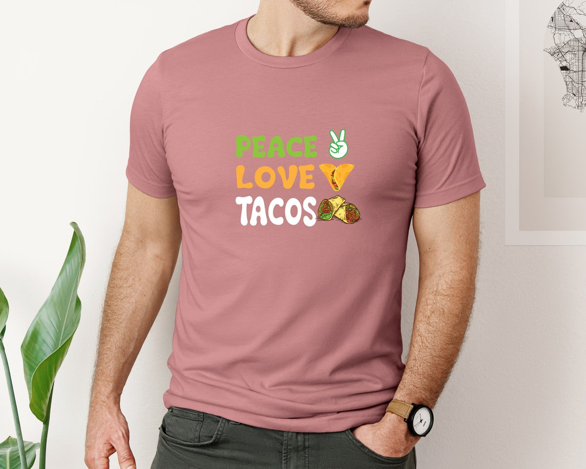 brand:Bella Canvas|color:Heather Mauve|Peace Love Tacos Vector Typography Shirt Graphic T-Shirt