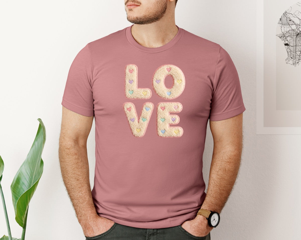 brand:Bella Canvas|color:Heather Mauve|Retro Love Faux Yarn Valentine 2 Graphic T-Shirt