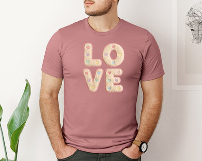 brand:Bella Canvas|color:Heather Mauve|Retro Love Faux Yarn Valentine 2 Graphic T-Shirt