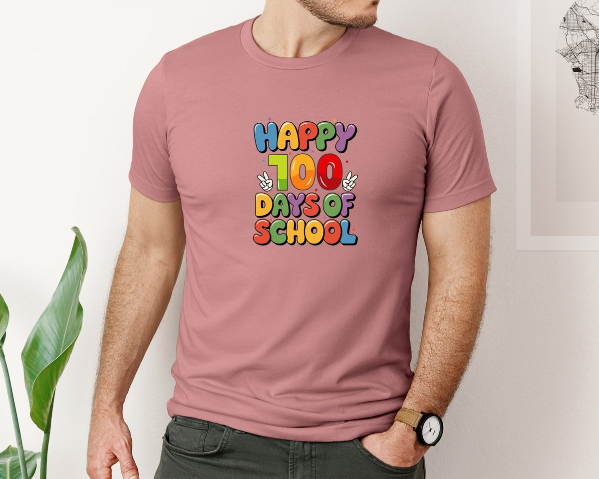 brand:Bella Canvas|color:Heather Mauve|100 Days Of School Happy 100 Days School 6 Graphic T-Shirt