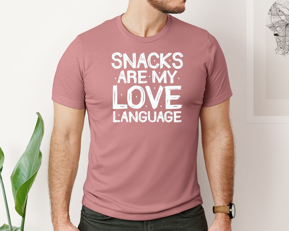 brand:Bella Canvas|color:Heather Mauve|Snacks Are My Love Language 8 Graphic T-Shirt