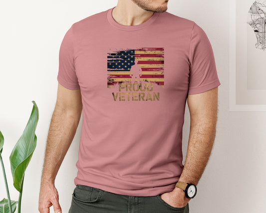 Proud Veteran American Flag Vintage Graphic T-Shirt