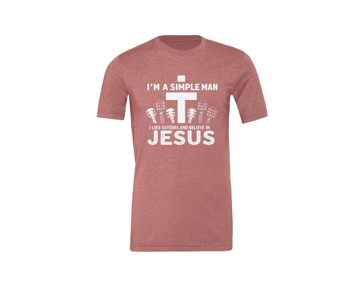 brand:Generic|color:Heather Mauve|Christian Guitar Im A Simple Man Graphic T-Shirt