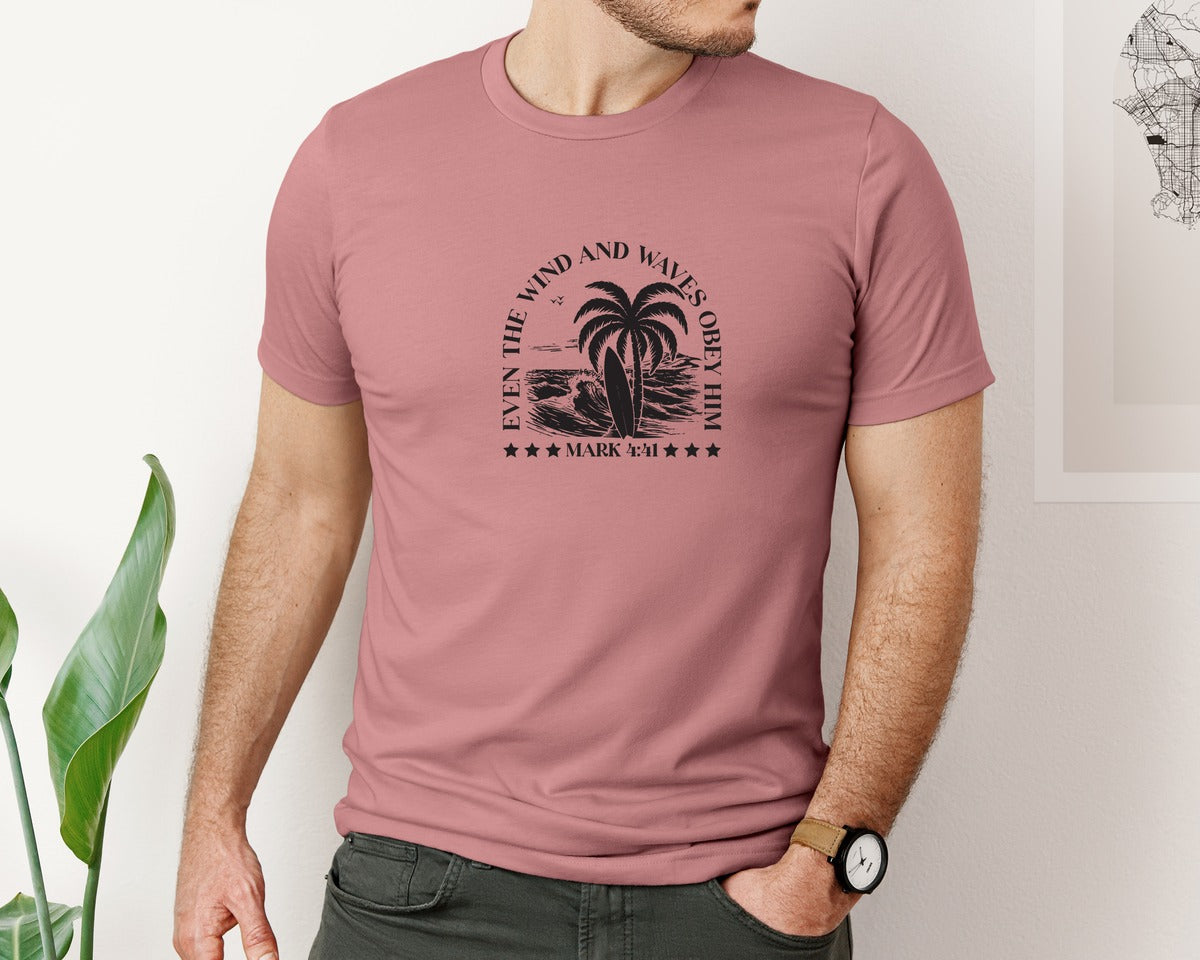 brand:Bella Canvas|color:Heather Mauve|Wind And Waves Obey Him Mark 441 Graphic T-Shirt