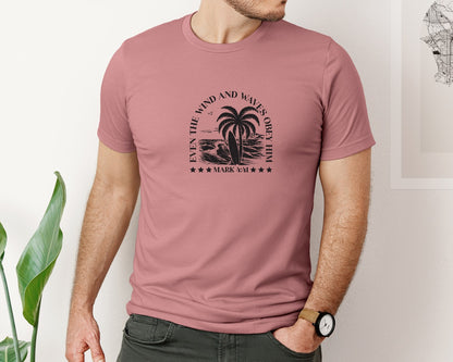 brand:Bella Canvas|color:Heather Mauve|Wind And Waves Obey Him Mark 441 Graphic T-Shirt