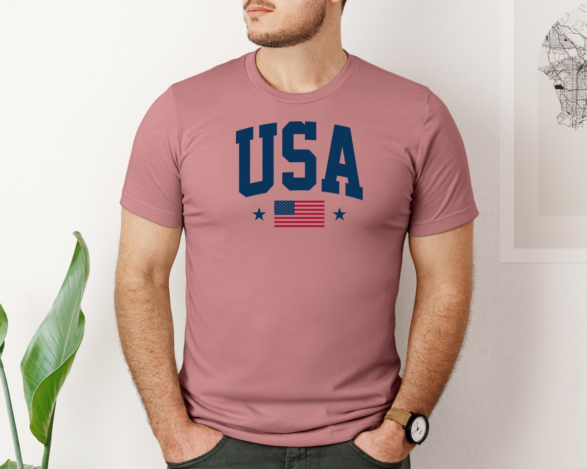 brand:Bella Canvas|color:Heather Mauve|4Th Of July Usa Flag Patriotic Shirt Graphic T-Shirt
