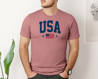 brand:Bella Canvas|color:Heather Mauve|4Th Of July Usa Flag Patriotic Shirt Graphic T-Shirt