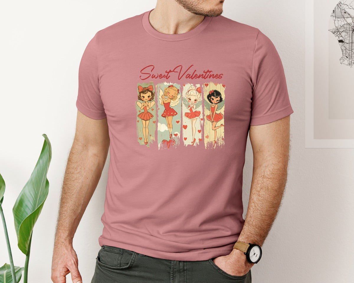 brand:Bella Canvas|color:Heather Mauve|Retro Valentine Vintage Cupid Graphic T-Shirt