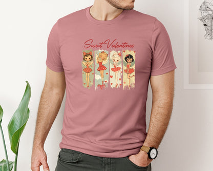 brand:Bella Canvas|color:Heather Mauve|Retro Valentine Vintage Cupid Graphic T-Shirt