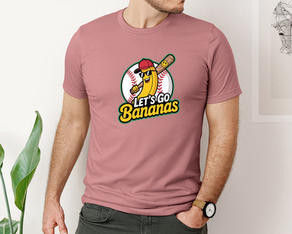 brand:Bella Canvas|color:Heather Mauve|Lets Go Banana Sports Team Mascot 2 Graphic T-Shirt