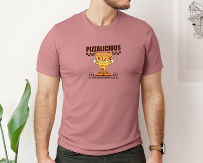 brand:Bella Canvas|color:Heather Mauve|Vintage Slice Pizza Cartoon Character Graphic T-Shirt