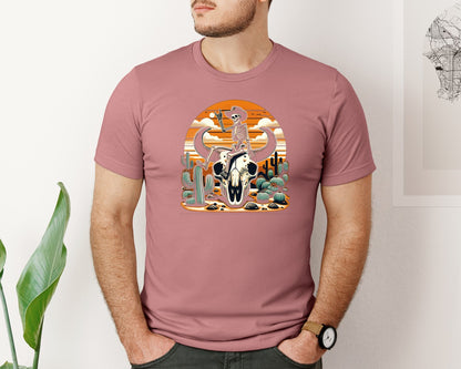 brand:Bella Canvas|color:Heather Mauve|Cowboy Skeleton Bull Skull Desert Graphic T-Shirt