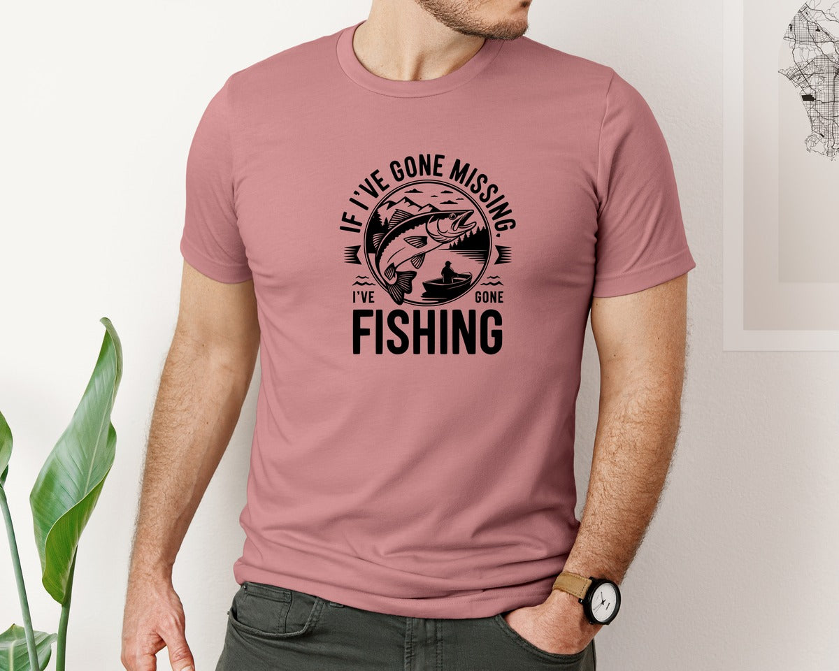 brand:Bella Canvas|color:Heather Mauve|If Ive Gone Missing Ive Gone Fishing T Graphic T-Shirt
