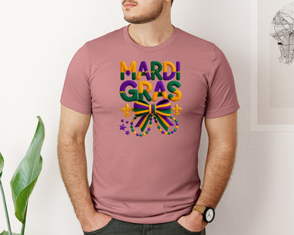 brand:Bella Canvas|color:Heather Mauve|Faux Yran Latch Hook Mardi Gras Graphic T-Shirt