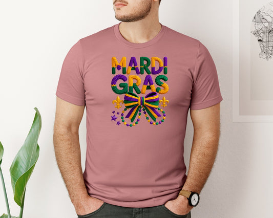 Faux Yran Latch Hook Mardi Gras Graphic T-Shirt