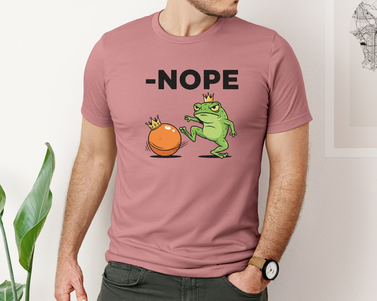 brand:Bella Canvas|color:Heather Mauve|No King Nope Grumpy Frog Graphic T-Shirt