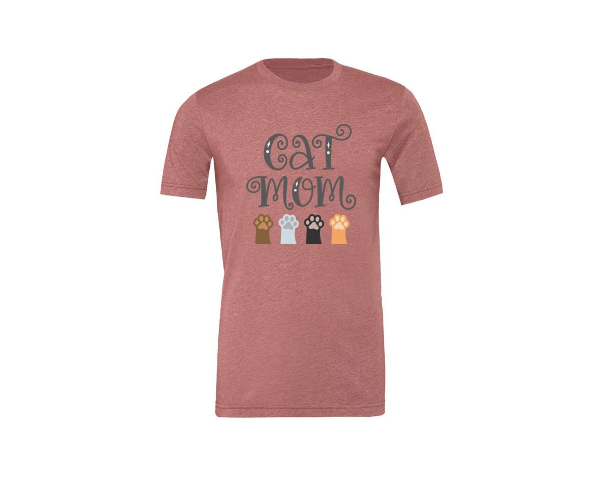 brand:Generic|color:Heather Mauve|Cat Mom Cute Crazy Cat Lady Quote 2 Graphic T-Shirt