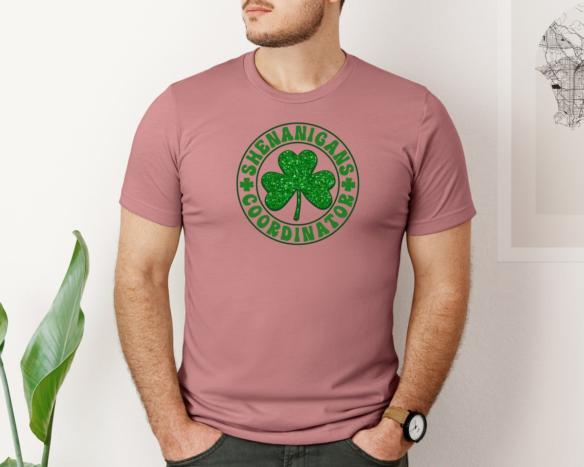 brand:Bella Canvas|color:Heather Mauve|Shenanigans Coordinator St Patricks Day Graphic T-Shirt