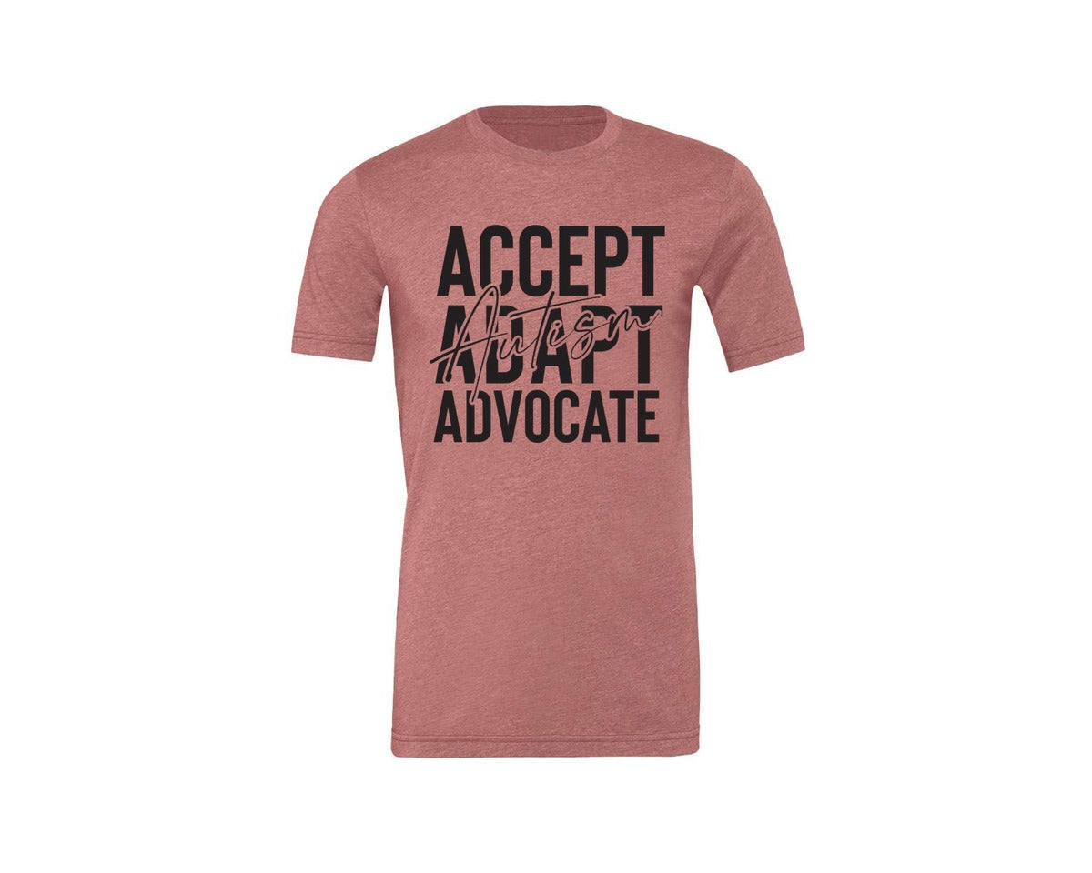 brand:Generic|color:Heather Mauve|Accept Adapt Advocate Autism Graphic T-Shirt