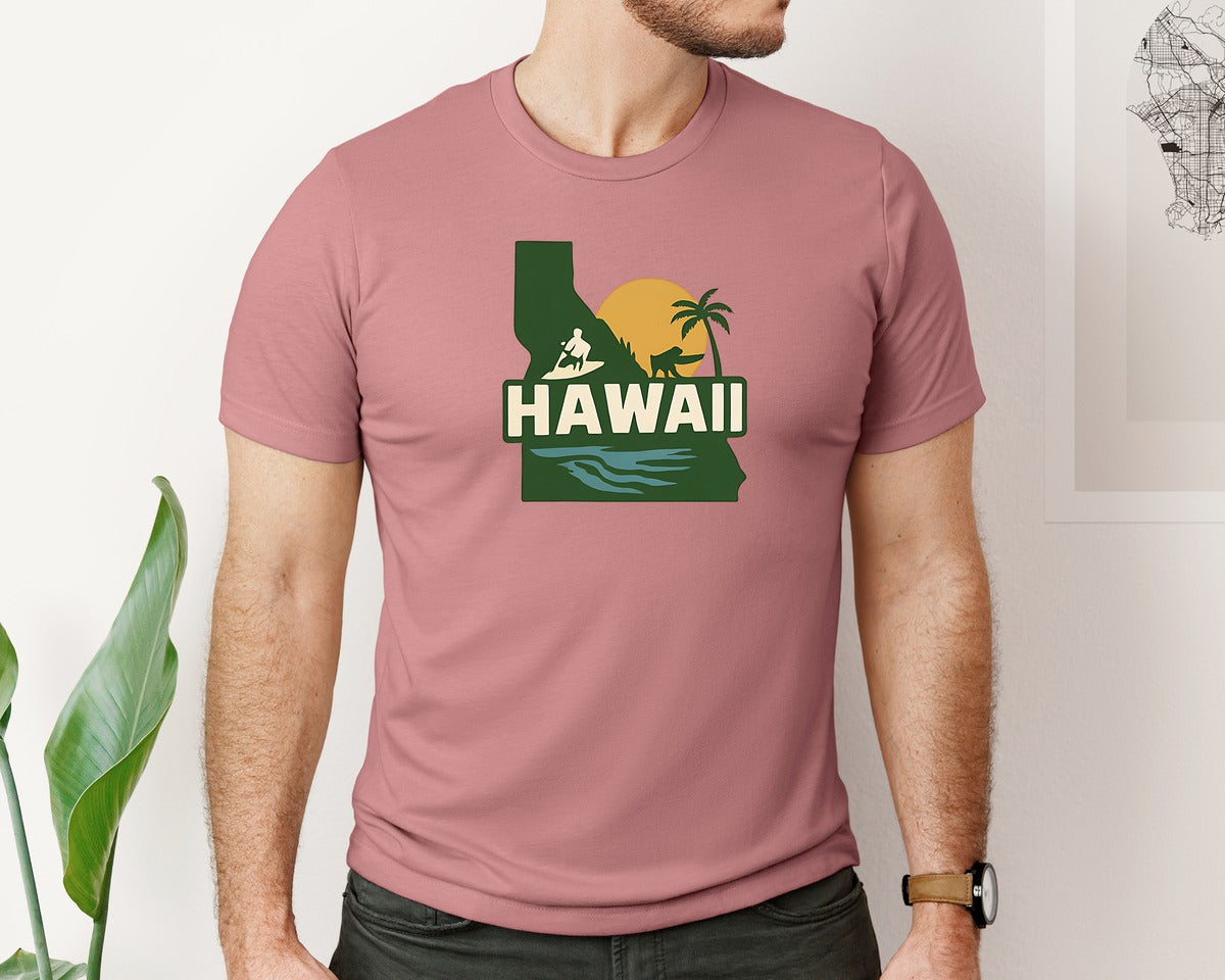 brand:Bella Canvas|color:Heather Mauve|Hawaii State Map 2 Graphic T-Shirt