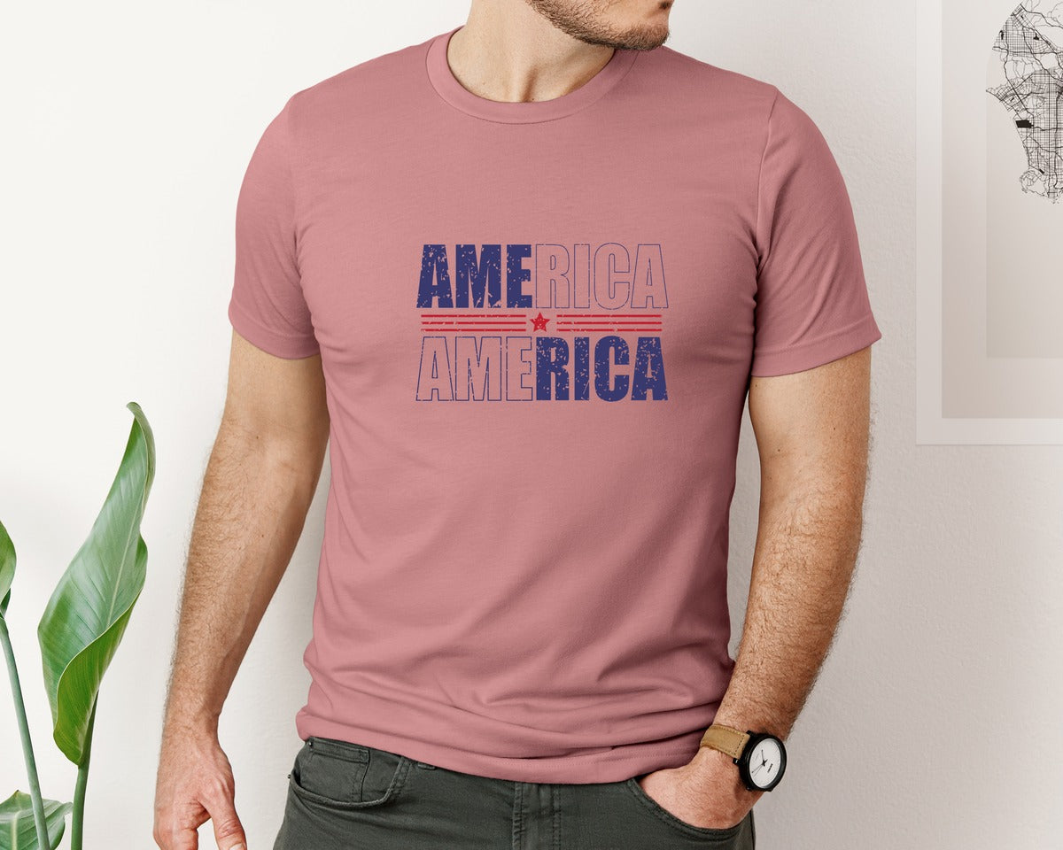 brand:Bella Canvas|color:Heather Mauve|America Patriotic Graphic T-Shirt