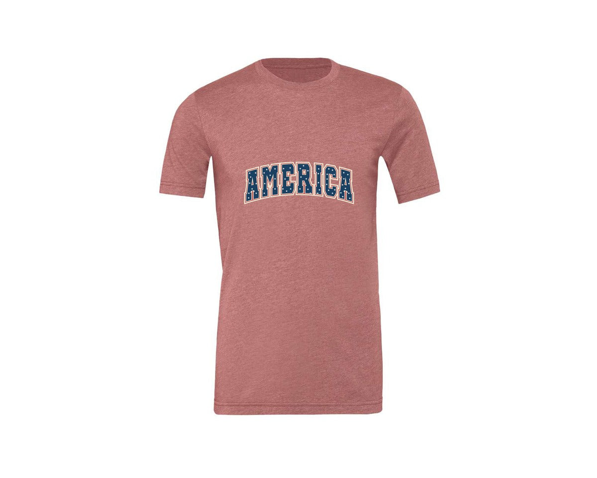 brand:Generic|color:Heather Mauve|America Varsity Retro T Shirt Graphic T-Shirt