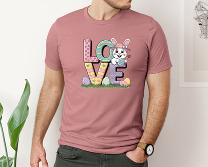 brand:Bella Canvas|color:Heather Mauve|Love Easter Bunny Easter Day Graphic T-Shirt